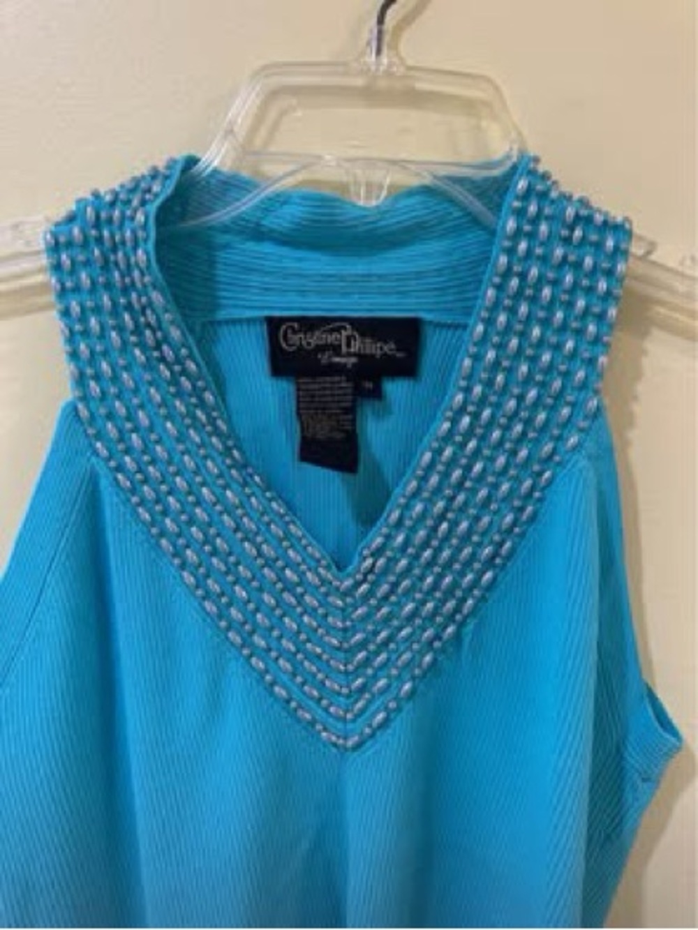 Catherine Malandrino Turquoise Beaded V-Neck Tank Top